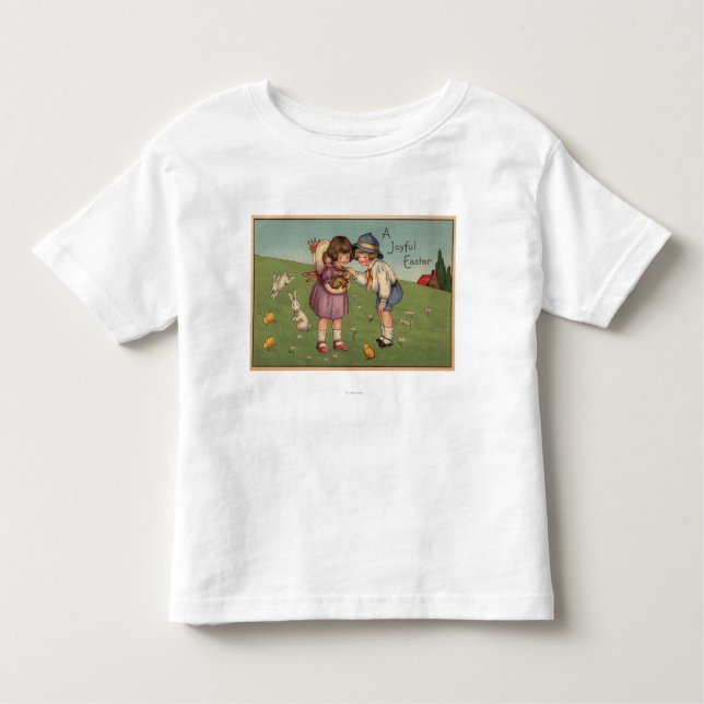 Ein frohes EasterKids, das ein Häschen hält Kleinkind T-shirt (Vorderseite)