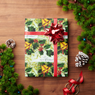 Ein Frohes Weihnachten Glocken und Stechpalme Vint Geschenkpapier