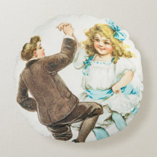 Ein frohes Weihnachtsfest - Vintage-Karte, tanzend Rundes Kissen