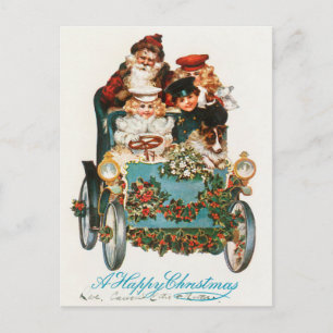 Ein frohes WeihnachtsfestWeihnachtsmann und Kinder Feiertagspostkarte