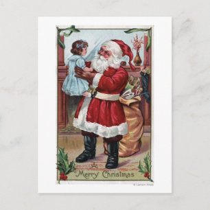 Ein frohes Weihnachtsmädchen in Blau Feiertagspostkarte