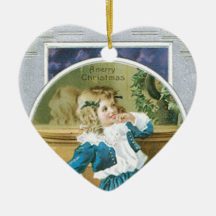 "Ein frohes Weihnachtsmädchen" in Blau Keramik Ornament