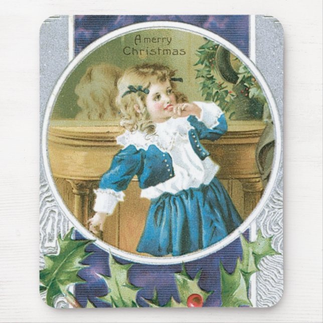 "Ein frohes Weihnachtsmädchen" in Blau Mousepad (Vorne)