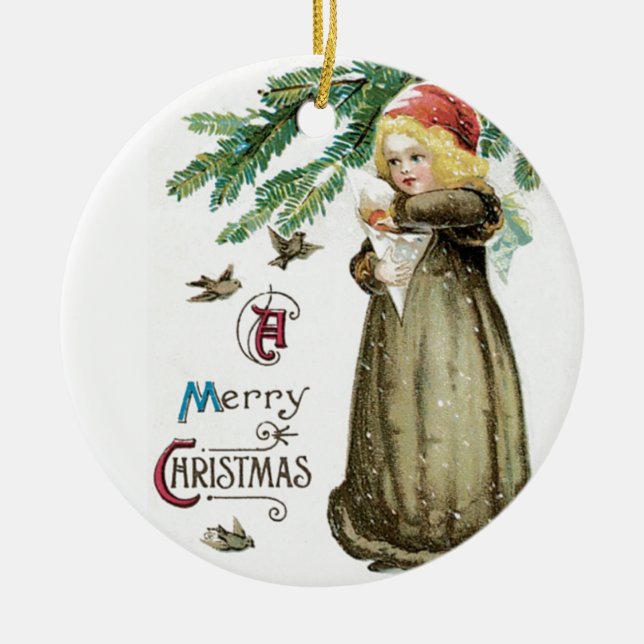 "Ein frohes Weihnachtsmädchen" Keramik Ornament (Vorne)