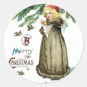 Ein frohes Weihnachtsmädchen Runder Aufkleber