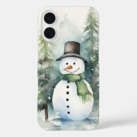 Ein fröhlicher Schneemann stehend in einem schneeb