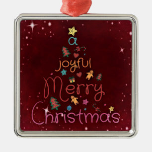 Ein fröhlicher Weihnachtsgruß auf Rot Silbernes Ornament