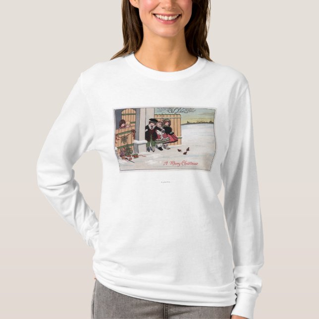 Ein fröhliches ChristmasKids durch Zaun T-Shirt (Vorderseite)