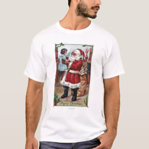 Ein fröhliches ChristmasSanta, das Mädchen im Blau T-Shirt