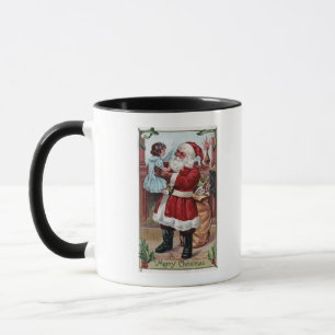 Ein fröhliches ChristmasSanta, das Mädchen im Blau Tasse