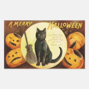 Ein fröhliches Halloween Schwarze Katze Kürbisse V Rechteckiger Aufkleber