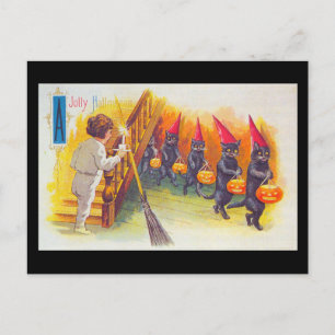 Ein fröhliches Halloween Schwarze Katzen mit Kürbi Postkarte