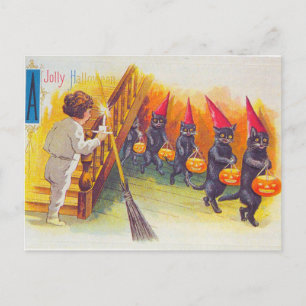 Ein fröhliches Halloween (Schwarze Katzen) Postkarte