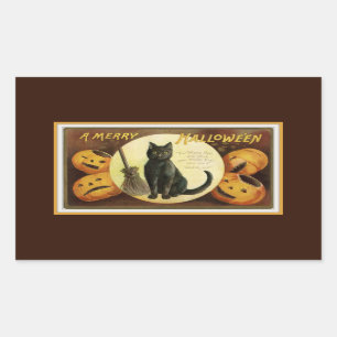 Ein fröhliches Halloween-Schwarzes Katze und Kürbi Rechteckiger Aufkleber