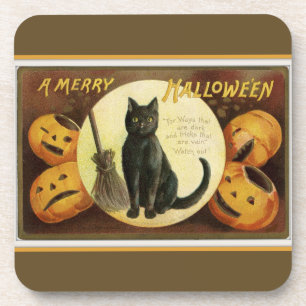 Ein fröhliches Halloween-Schwarzes Katze und Kürbi Untersetzer