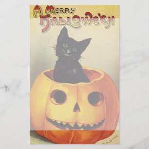 Ein fröhliches Halloween, Vintage schwarze Katze Briefpapier