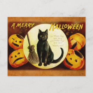 Ein fröhliches Halloween von der schwarzen Katze Feiertagspostkarte