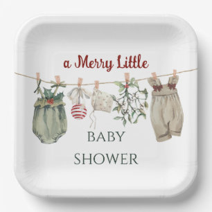 Ein fröhliches kleines Mädchen Baby Shower Weihnac Pappteller