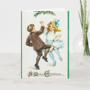Ein fröhliches Weihnachten - Vintage-Karte, tanzen Karte