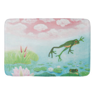 Ein Frosch springt in die Teichillustration Badematte