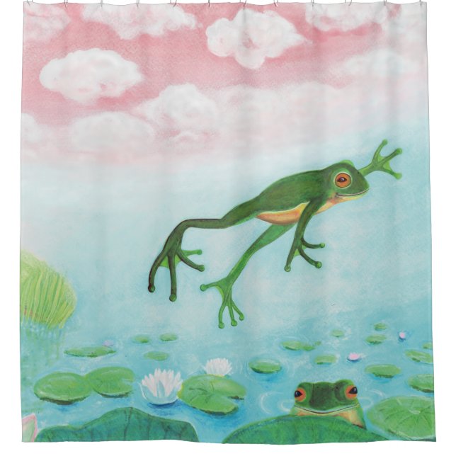 Ein Frosch springt in die Teichillustration Duschvorhang (Vorderseite)