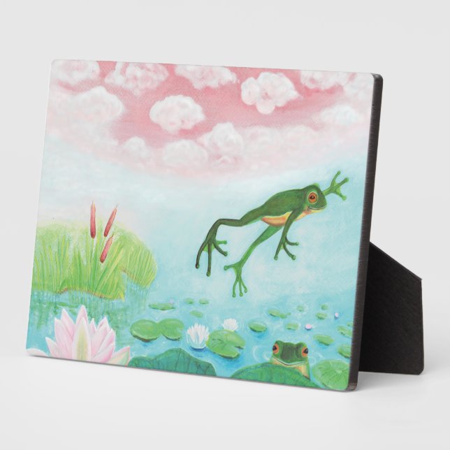 Ein Frosch springt in die Teichillustration Fotoplatte (Seite)