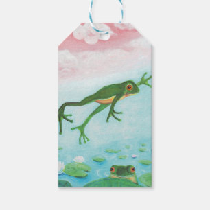 Ein Frosch springt in die Teichillustration Geschenkanhänger