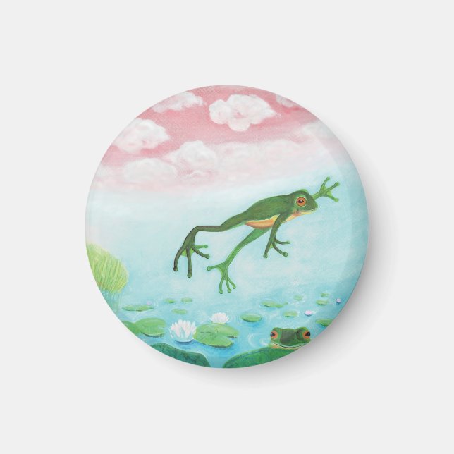 Ein Frosch springt in die Teichillustration Magnet (Vorne)