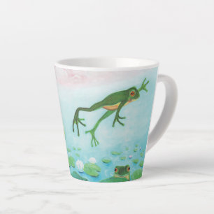 Ein Frosch springt in die Teichillustration Milchtasse