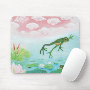 Ein Frosch springt in die Teichillustration Mousepad