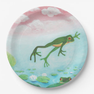 Ein Frosch springt in die Teichillustration Pappteller