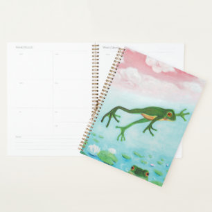 Ein Frosch springt in die Teichillustration Planer