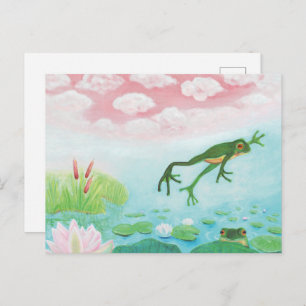 Ein Frosch springt in die Teichillustration Postkarte