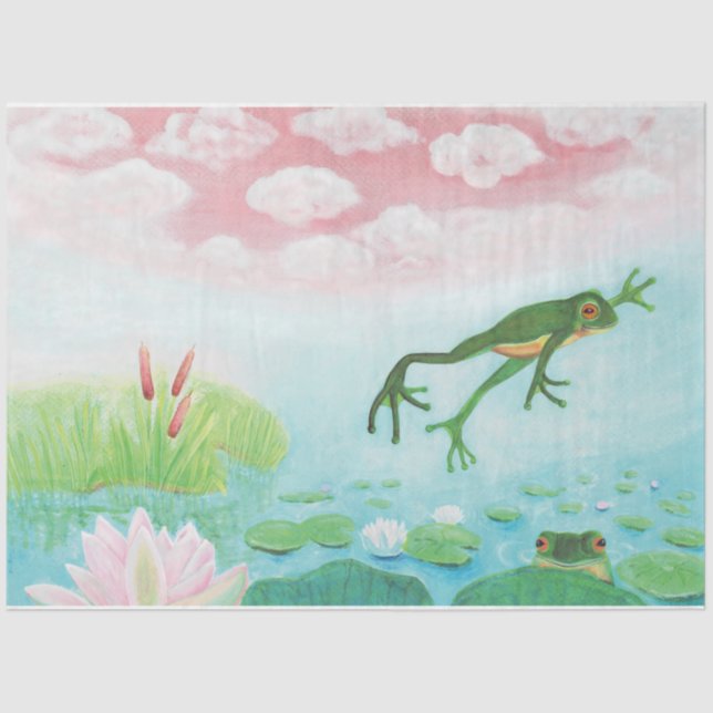 Ein Frosch springt in die Teichillustration Seidenpapier (Vorderseite)