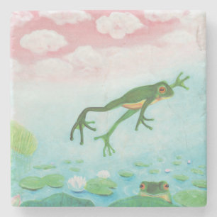 Ein Frosch springt in die Teichillustration Steinuntersetzer