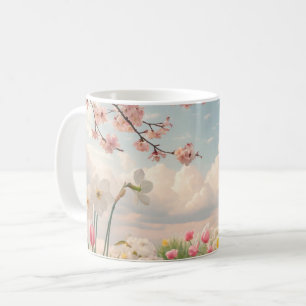 Ein Frühlingsblumenhintergrund Kaffeetasse