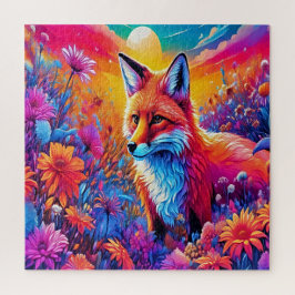 Ein Fuchs in einem farbenfrohen Feld von Blume. Puzzle