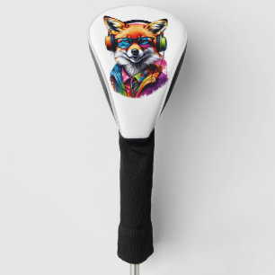 Ein Fuchs in Kopfhörern und Brillen Golf Headcover