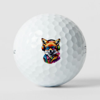Ein Fuchs in Kopfhörern und Brillen Golfball