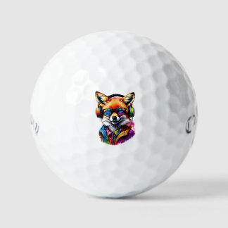 Ein Fuchs in Kopfhörern und Brillen Golfball
