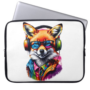 Ein Fuchs in Kopfhörern und Brillen Laptopschutzhülle
