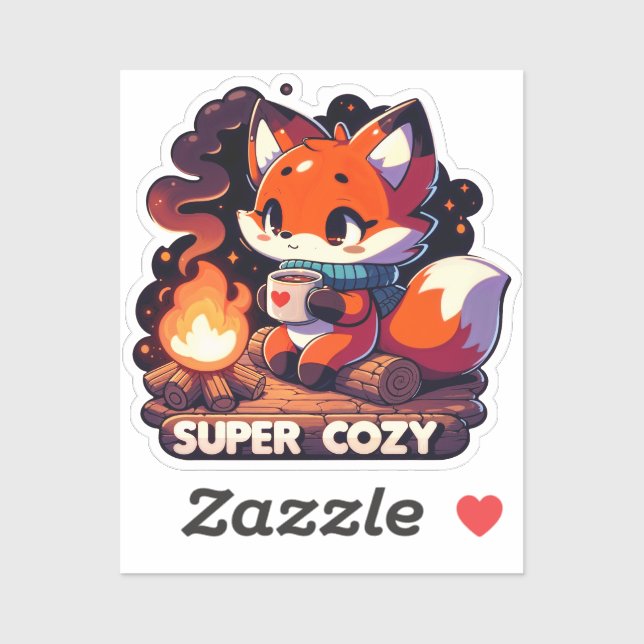 Ein Fuchs sitzt auf einem Stein mit einer Tasse Ka Aufkleber (Blatt)