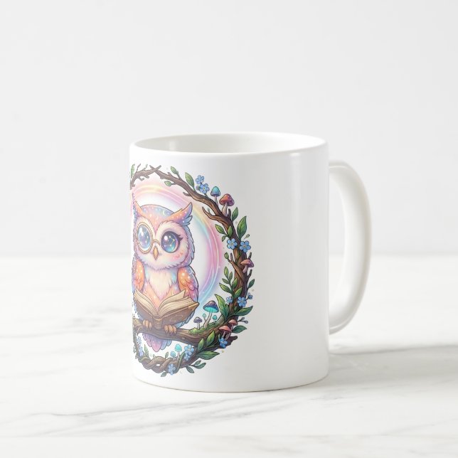 Ein funky himmlischer Eulen-Gelehrter-Becher! Kaffeetasse (VorderseiteRechts)