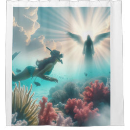 Ein Gal sieht einen Engel beim Schnorcheln Duschvorhang