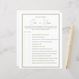 Ein GAME Blatt Papier für ein Brautparty.