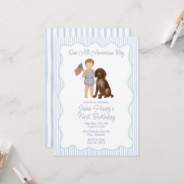 Ein ganz amerikanischer Junge, Red White Two, Patr Einladung (Vorderseite/Rückseite Beispiel)
