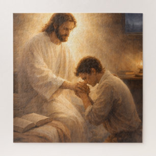 Ein Gebet auf Knien mit Jesus Puzzle