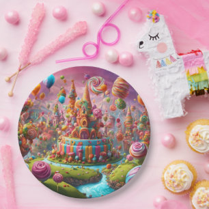 Ein Geburtstagskuchen aus Candyland Pappteller