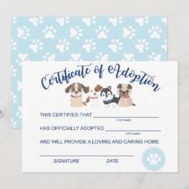 Ein Geburtsurkunde von Welpen adoptieren Nicht Ado Mitteilungskarte