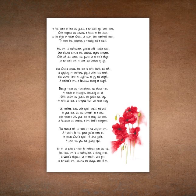 Ein Gedicht für Mutter "Wilder Stil" Poster (A Poem For Mother "Wilde Style" Poster)